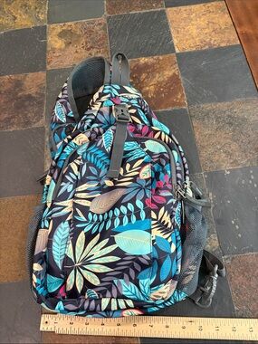 G4free Floral Leaf Print Women's sling/Backpack - Blue Multi EUC